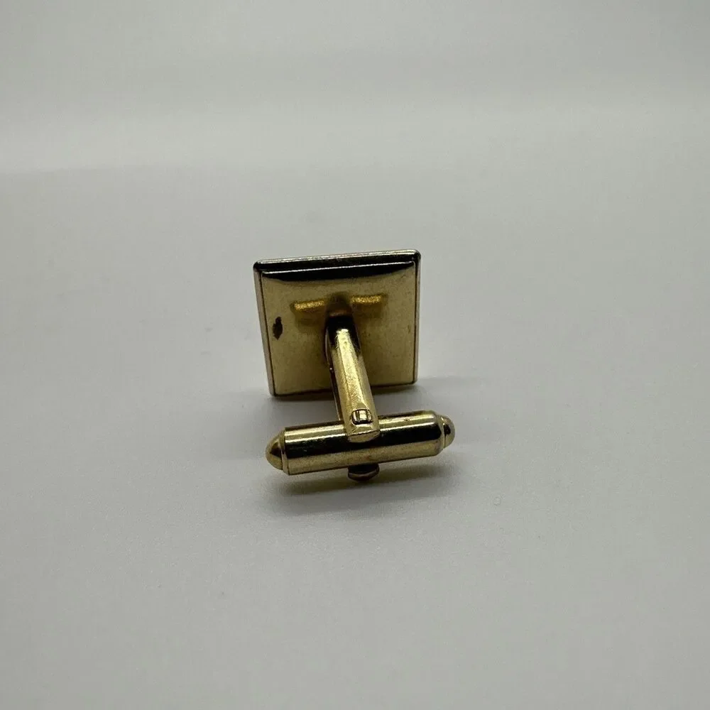 Vintage Gold Cufflinks With Matching Tie Clip White gem Antique Set